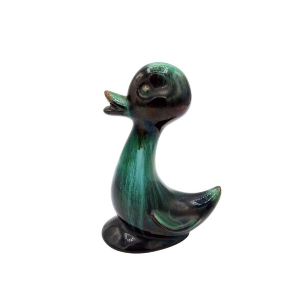 Ceramic Duck Vintage Figurine Green Black Glazed 5.25 Inches Baby Duckling - Picture 1 of 14